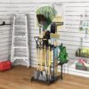 Garden Tool Organizer for Garage, Utility Storage Racks with Hooks, Metal Yard Tool Stand Holder Organizer for Long-Handled, Broom, Shovel, Rake, Sturdy Heavy Rack for Outdoor, Yard, Black - Image 8